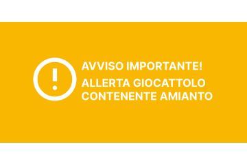 Sfondo aranzione con scritta: Avviso importante! Allerta giocattolo contenente amianto
